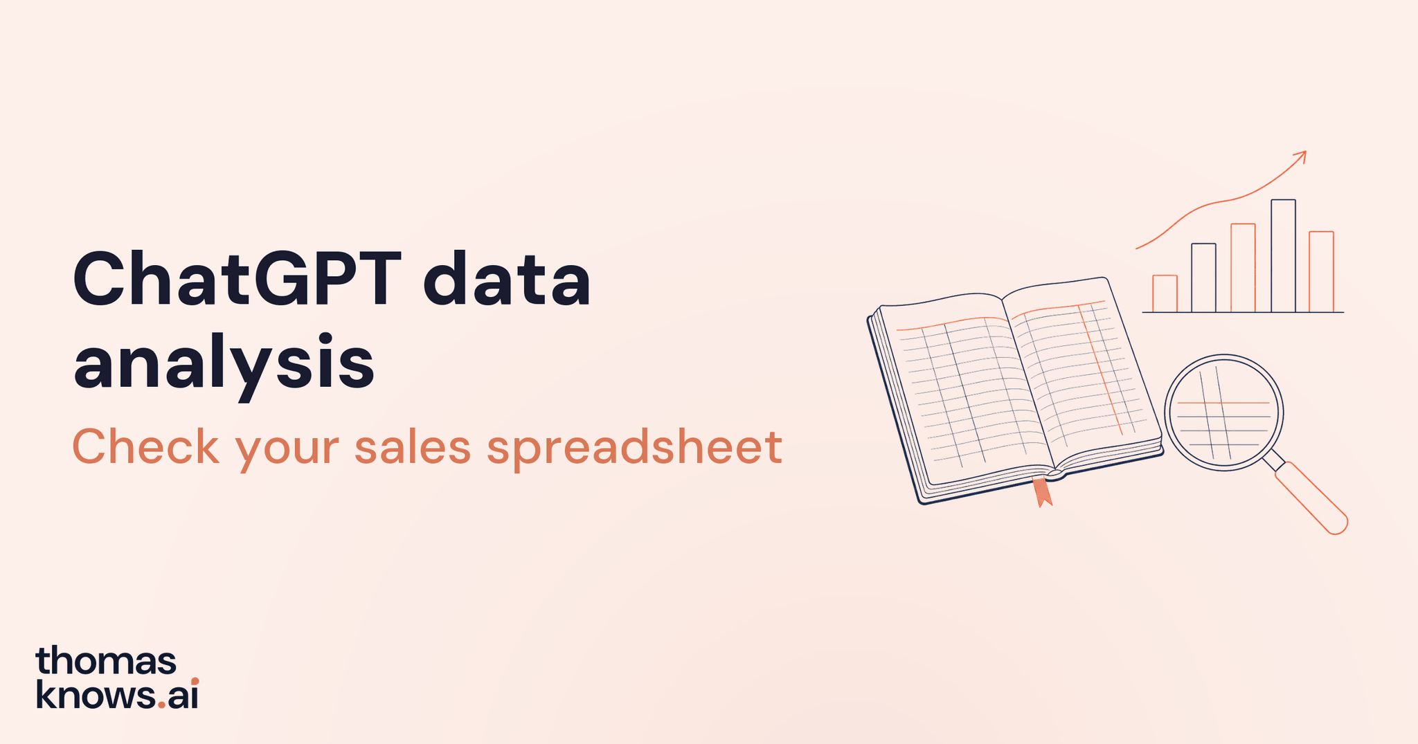 An illustrated sales ledger, chart, and magnifying glass beside the title ChatGPT data analysis