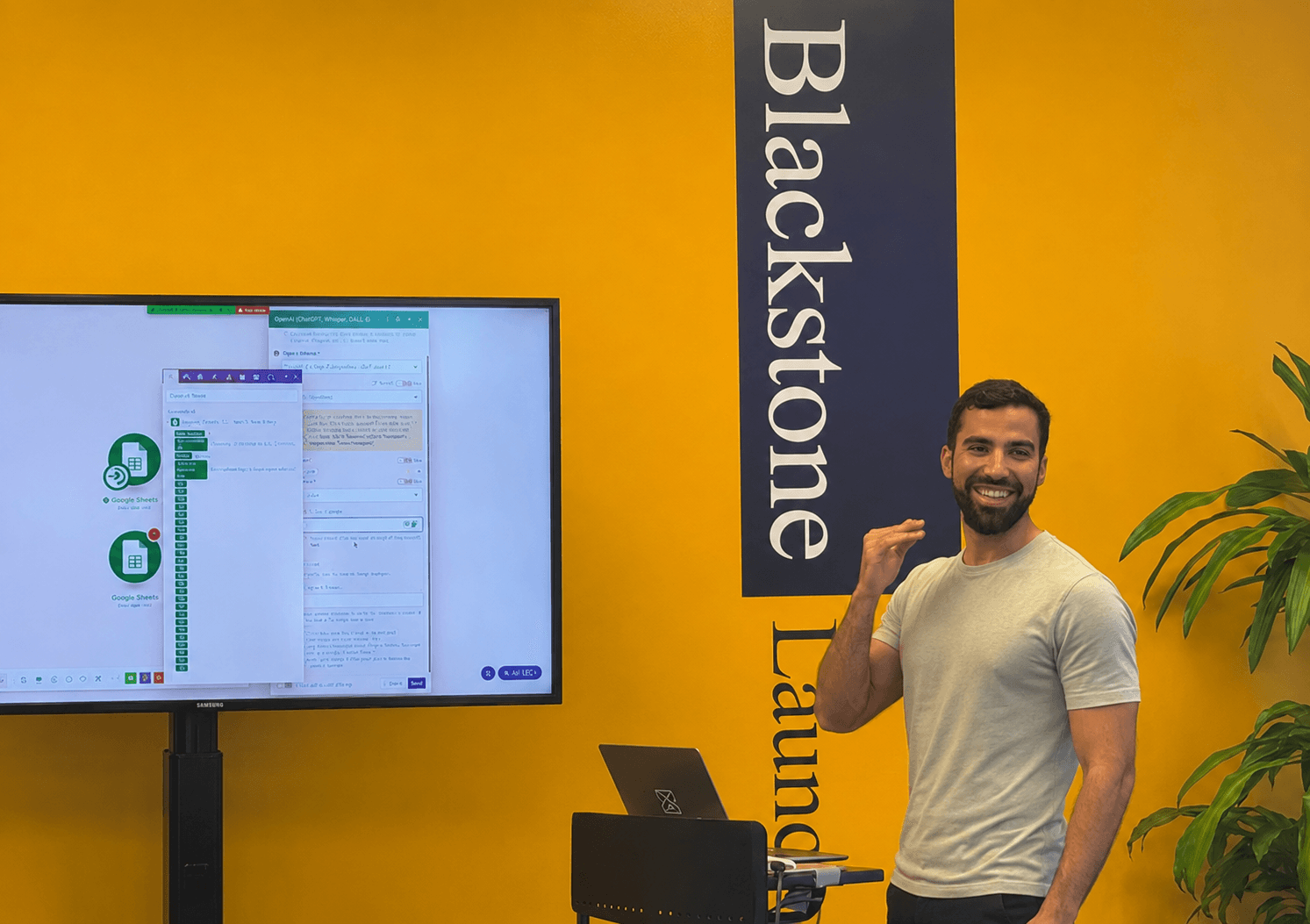 Thomas Echezabal teaching a live AI automation workshop for small business owners at Blackstone LaunchPad